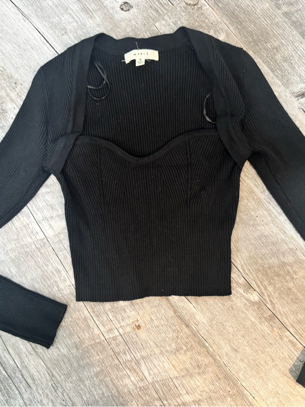Black Ribbed Long Sleeve Knit Top